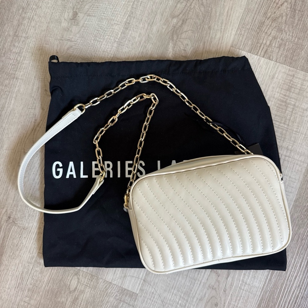 Galeries Lafayette Cream Quilted Crossbody Bag with Chain Strap